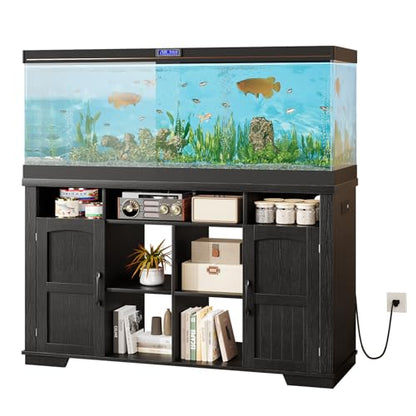 55-75 Gallon Fish Tank Stand, Heavy Duty Aquarium Stand with Power Outlet, 1000LBS Wood Fish Tank Cabinet with Storage Suitable for Turtle Tank, Reptile Terrarium, for Home Office - color: Black