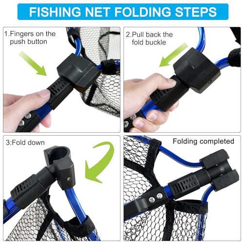 LBW Collapsible Fishing Net with Handle, Folding Kayak Net for Freshwater or Saltwater, Trout Catfish Bass Compact Rubber Landing Net - color: Telescopic Pole