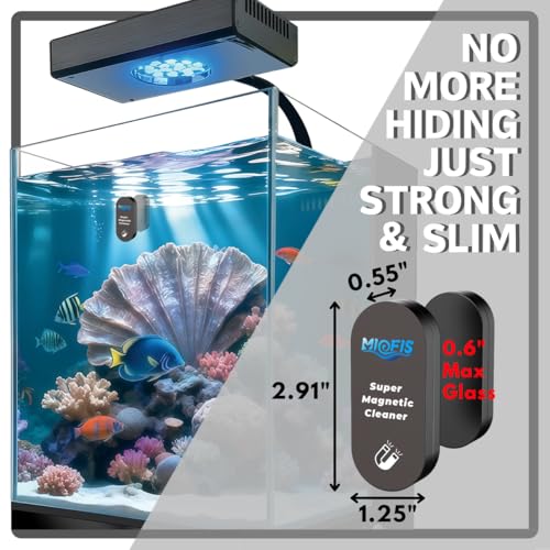 Magnetic Aquarium Cleaner, N52 Strong Magnet Algae Scraper for Fish Tank Glass, Ultra-Thin 0.55" Coral Safe, Fits 0.6" Glass 120 Gallon, Freshwater Marine (Not Acrylic) (STD)