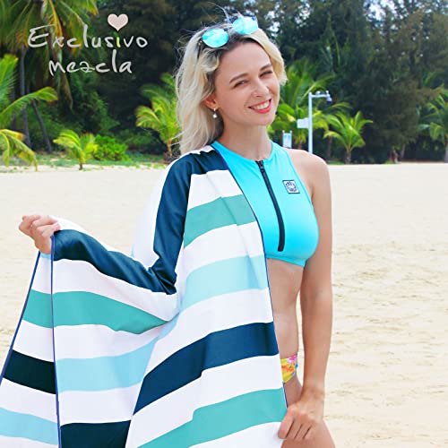 Exclusivo Mezcla Microfiber Quick Dry Oversized Beach Pool Towel - color: Stripe-green, size: 35" x 70"