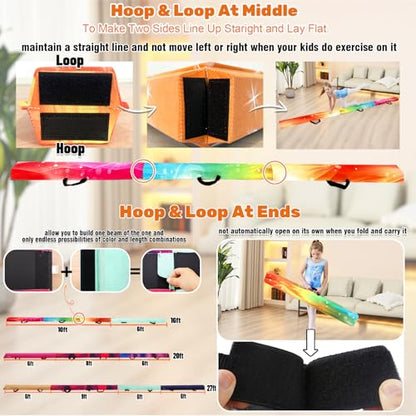 Marfula 6 FT / 8 FT / 9 FT Folding Gymnastics Beam Foam Balance Floor Beam - color: Starlight Rainbow, size: 8 Ft