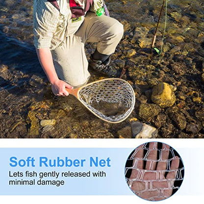 Replacement Fly Fishing Landing Net, Non Snag Soft Rubber Mesh Fishing Net Replacement, 100cm Depth Catch and Release Knotless Net for Trout Bass Carp Fish Friendly for Fly Fishermen