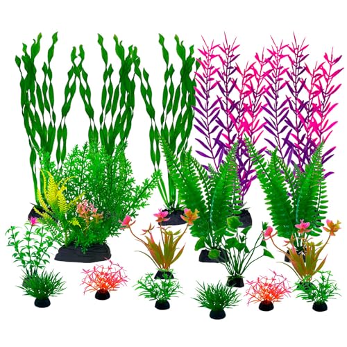 18 Pieces Colorful Artificial Fish Tank Decorations, Aquarium Decorations Fish Tank Purple Artificial Plastic Plants