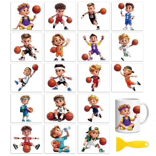 Peacoblue 18 Sheets Rub on Transfers for Crafts, Basketball Boys Sports 3.6"x3.9" UV DTF Cup Wraps Waterproof Cold Transfers Stickers for Wood Glass Metal Cup Tumblers Mirrors Mugs Home Decor - style: Basketball Boys Sports