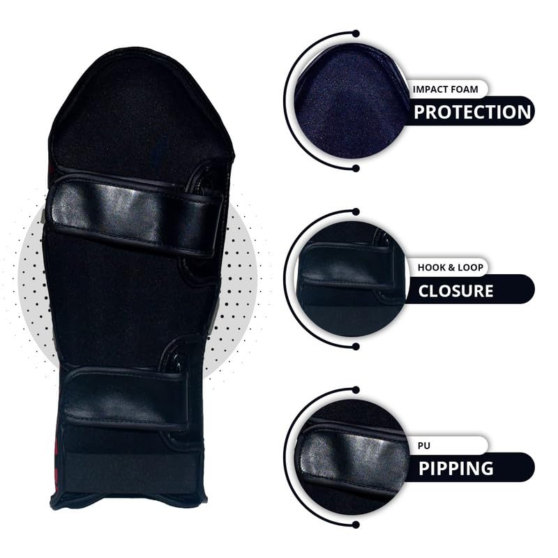 Shin Guards Kickboxing Leg Pads with Instep Protection, Muay Thai MMA Martial Arts Kicking Sparring Training Gear - color: Black & Red, size: X-Large