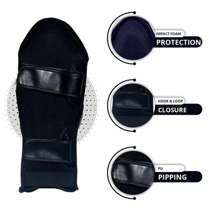 Shin Guards Kickboxing Leg Pads with Instep Protection, Muay Thai MMA Martial Arts Kicking Sparring Training Gear - color: Black & Red, size: X-Large