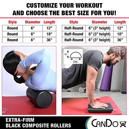 CanDo Black Composite High-Density Foam Rollers for Muscle Restoration Massage Therapy Sport Recovery and Physical Therapy 6" x 18" Half-Round - size: 6" x 18", style: Half-Round