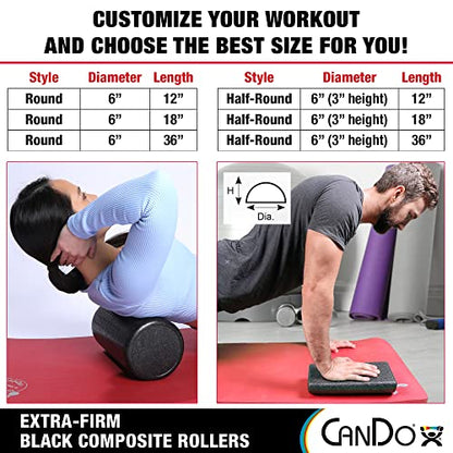 CanDo Black Composite High-Density Foam Rollers for Muscle Restoration Massage Therapy Sport Recovery and Physical Therapy 6" x 18" Half-Round - size: 6" x 18", style: Half-Round