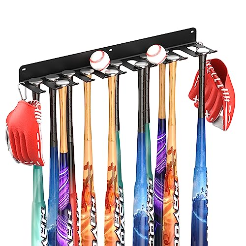 QBA Wall Mount Baseball Bat Holder, Heavy Duty Metal Bat Rack, Holds 22 Bats, Bats Organizer for Dugout Fence Home Garage (Black) - size: 22 Bats - Black