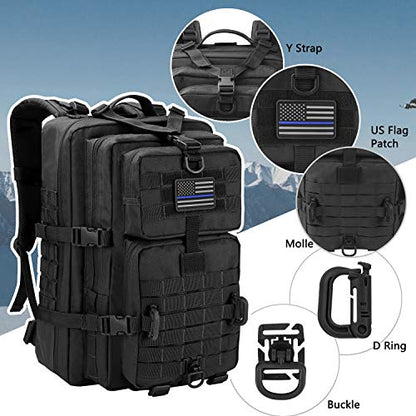 Hannibal Tactical MOLLE Assault Backpack, Tactical Backpack Military Army Camping Rucksack - color: Black