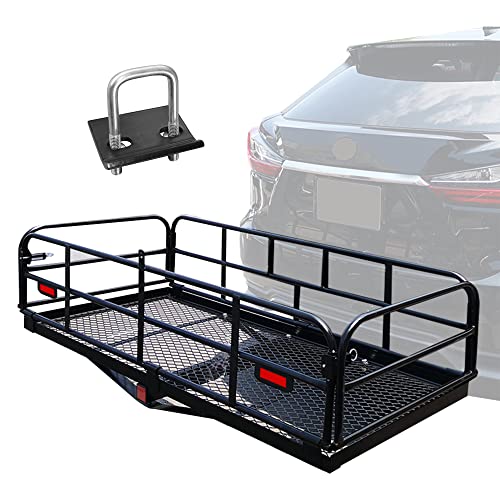 KAIRAY 500 Lbs Heavy Duty Hitch Mount Cargo Carrier 60" x 24" x 14.4" Folding Cargo Rack Rear Luggage Basket Fits 2" Receiver for Car SUV Camping Traveling - size: Hitch Cargo Basket only - 60" x 24" x 14.4"