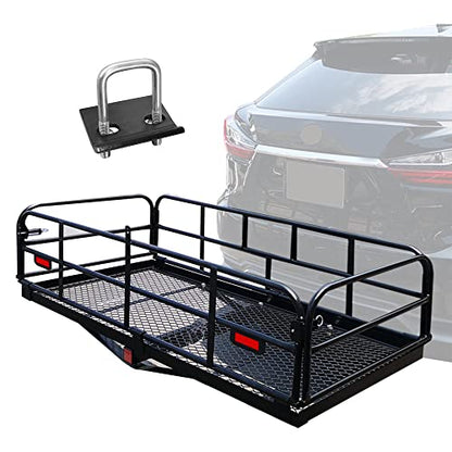 KAIRAY 500 Lbs Heavy Duty Hitch Mount Cargo Carrier 60" x 24" x 14.4" Folding Cargo Rack Rear Luggage Basket Fits 2" Receiver for Car SUV Camping Traveling - size: Hitch Cargo Basket only - 60" x 24" x 14.4"