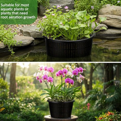 8pcs Pond Plant Baskets Hydroponic Baskets 8.3 Inch Round Aquatic Plant Net Pot Large Plastic Net Container Black Mesh Pond Container for Hydroponics Live Aquarium Nursery Grow - color: M Net, size: 8.3 x 5.1 Inch
