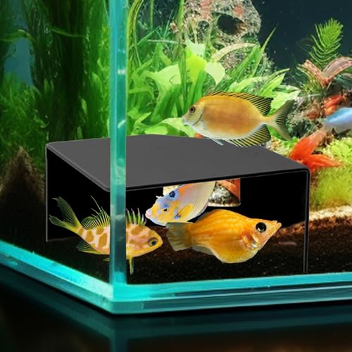 Aquarium Corner Cave Hideout for Fish, Shrimp, Axolotl & Reptiles – Natural Fish Tank Decor with Viewing Window, Terrarium Cave Hide for Betta, Plecos, Cichlids, Snakes – Safe Durable Accessories - color: Corner Cave Black Large