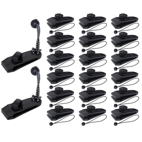 20Pack Tarp Clips Heavy Duty Lock Grip,Tarp Clamps with Bungee Cords for Pool Awning Cover,Outdoor Covers,and Camping - size: 20Pack