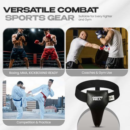 Green Hill Boxing PU Leather Groin Guard with Foam Padding - color: Black, size: X-Large