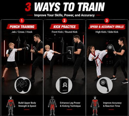 3-in-1 Boxing Training Set, Punching Mitts, Kick Pad and Target Paddle - style: 3 in 1 Boxing Training Equipment（Black）