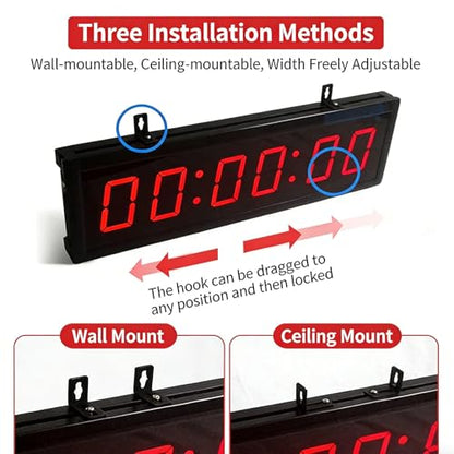 Gym Timer Clock with Start/Stop Button, Race Timing Clock with Tripod, 12/24H Digital Wall Clock for Home Gym Tabata, HIIT, Running Events