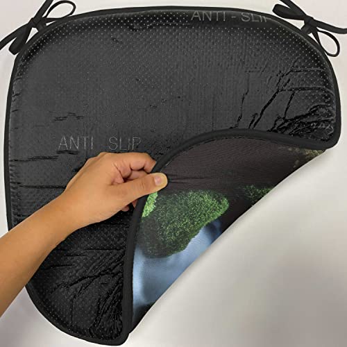 Lunarable Waterfall Chair Cushion Pads Set 12, Flowing Water from Mountains and Stream with Moss Covered Stones Picture, Anti-Slip Seat Padding for Kitchen & Patio, 16"x16", Dark Green White