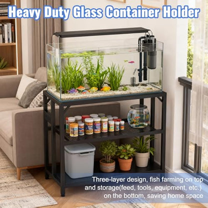 40 Gallon Fish Tank Stand with Power Outlets and Adjustable Shelf, 660LBS Capacity Metal Aquarium Stand for Turtle Tank, Reptile Terrarium and Breeder Tank, Suitable for Home Office, Black - color: Black