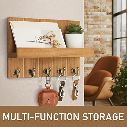Rebee Vision Key Holder Wall Mount with Shelf for Living Room, Light Brown - color: Light Brown, size: 10 inches