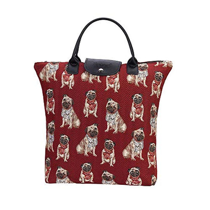 Signare Tapestry Foldable Tote Bag Reusable Shopping Bag Grocery Bag - color: Pug