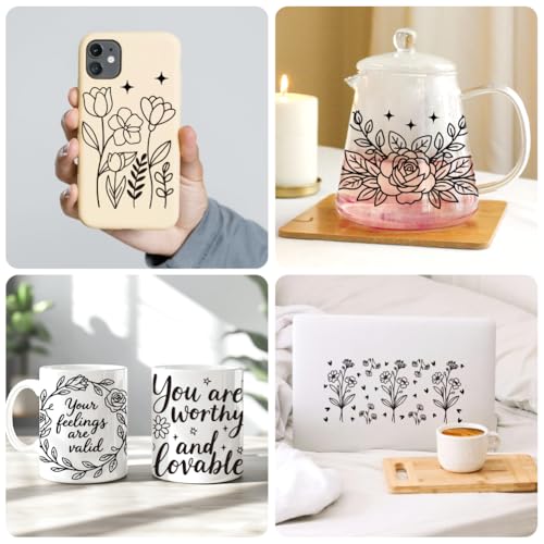 UV DTF Cup Wraps Transfer Stickers Black Line Flowers Pattern, 10 Sheets Waterproof Custom Vinyl Transfer Sticker 16oz Coffee Glass Cup Tumbler Bottle Mug Decals for Men Women - style: Black Line Flowers