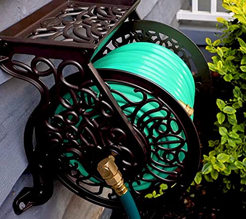 Liberty GARDEN 704 Decorative Cast Aluminum Wall Mount Garden Hose Reel, Holds 125-Feet of 5/8-Inch Hose - Bronze - style: No Hose Guide