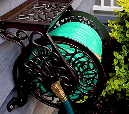 Liberty GARDEN 704 Decorative Cast Aluminum Wall Mount Garden Hose Reel, Holds 125-Feet of 5/8-Inch Hose - Bronze - style: No Hose Guide