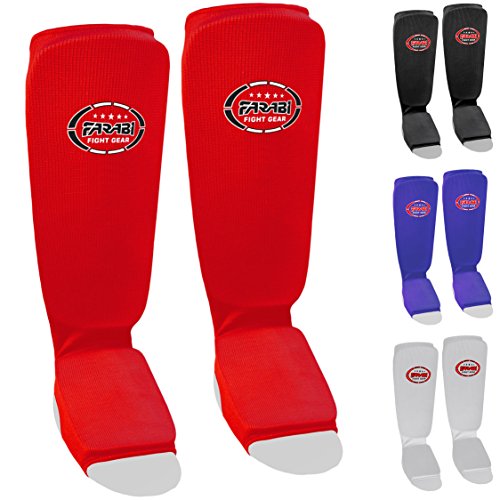 Farabi shin Instep, kick Boxing Training Pads, Karate Pads,MMA Training Pads Highly Elasticated (Red, S/M)
