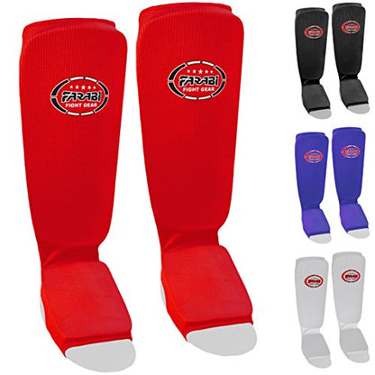 Farabi shin Instep, kick Boxing Training Pads, Karate Pads,MMA Training Pads Highly Elasticated (Red, S/M)