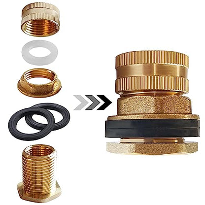 Brass Bulkhead Fitting 1/2" Female x 3/4" GHT Male with Plug, 2PCS | Fit for 1" ID Hole to Install Include 3/4" GHT Female End Caps Garden Hose Water Tank Connector Compression Bulkhead Fittings - size: 2 Set, style: with End Caps