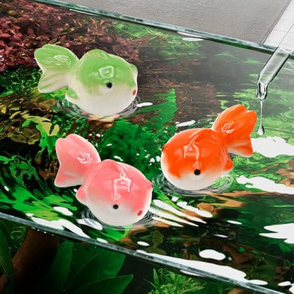 3 Pcs Floating Aquarium Decorations, Ceramic Fish Figurines Craft, Koi Ornaments, Mini Creative Fish Tank (Green Pink Red)