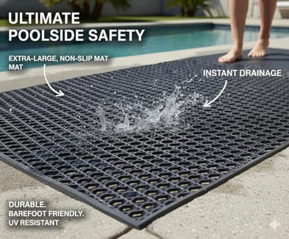 PVC Drainage Floor Mat Non-Slip Commercial Wet Area Mat for Outdoor and Indoor Restaurant Kitchen Bar Swimming Pool Splash Matting Water Drain Flooring Mat (Black, 4FTX10FT)