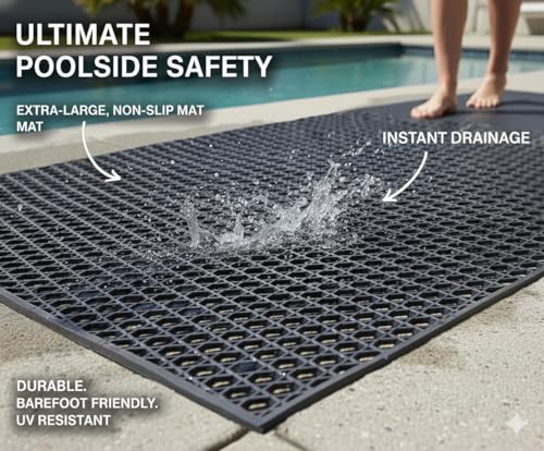 PVC Drainage Floor Mat Non-Slip Commercial Wet Area Mat for Outdoor and Indoor Restaurant Kitchen Bar Swimming Pool Splash Matting Water Drain Flooring Mat,Black, 3FTX10FT
