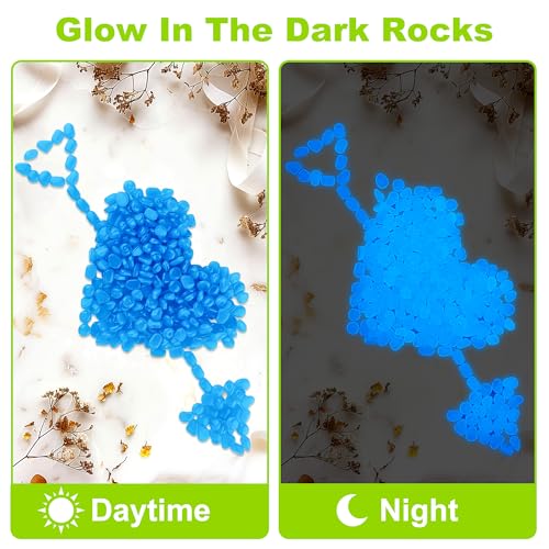 2000pcs 5-8mm Bule Glow Stones for 0utdoors Bulk Outdoor Garden Glow Pebbles Aquarium Luminous Stone for Walkways Driveway Yard Plant Pots - size: 2000, style: Blue
