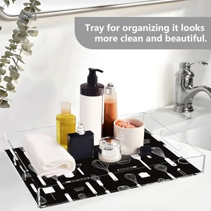 Acrylic Tray Clear Serving Vanity Ottoman Bathroom Coffee Table Countertop Organizer Raised Edge Spill Proof Spatulas Spoons Whisks Black - color: Spatulas Spoons Whisks Black