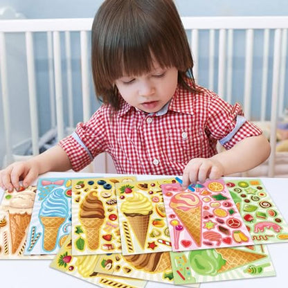 24 Sheets Ice Cream Stickers, Make-a-face Stickers for Kids Toddlers, Make Your Own Mix and Match Stickers, DIY Summer Ice Cream Stickers for Birthday Party Games Teacher Reaward - style: Ice Cream Stickers