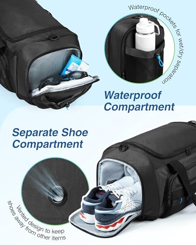 BAGSMART 4-in-1 Gym Bag for Women Men, TSA Duffle Bag for Travel - color: Black