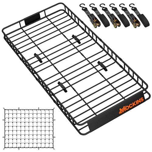 Mockins XL Extendable Roof Rack Cargo Carrier for Top of Vehicle Storage | 84"x39"x6" 250 Lbs Capacity Weatherproof Steel Roof Basket | Heavy Duty Car & SUV Rooftop Cargo Carrier Set w/ Straps & Net - size: Basket: 84"x39"x6"