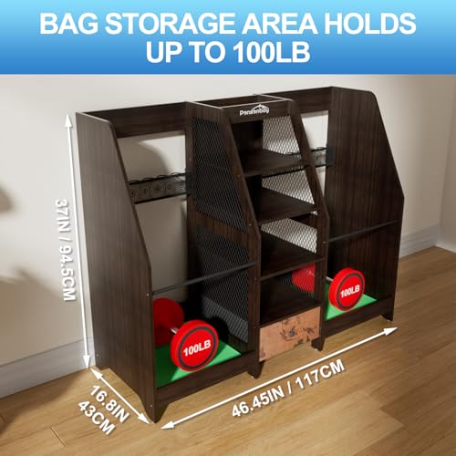 Golf Bag Storage Organizer Holds 2 Golf Bags for Garage - Wooden Rack - color: Black