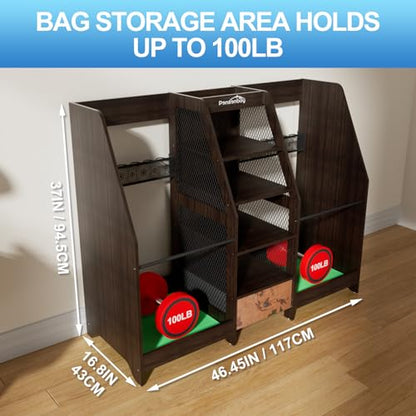 Golf Bag Storage Organizer Holds 2 Golf Bags for Garage - Wooden Rack - color: Black