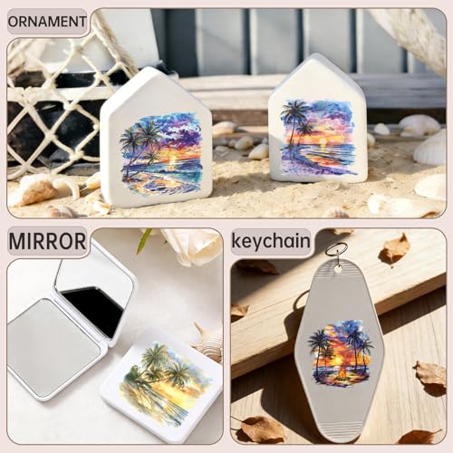 84 PCS UV DTF Stickers, Summer Tropical Beach Mini Rub on Transfer for Keychains and Libbey Glass, Permanent DIY Decals for Candles, Notebooks and Flower Pots
