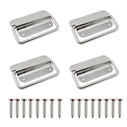 4 Pack Stainless Steel Wardrobe Handle, Foldable Boat Hatch Latch Cabinet Lifting Ring Pull Handle,Cabinet Pull Handle Accessories,Toolbox Door Chest Handle Large - size: Large