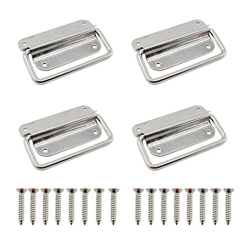 4 Pack Stainless Steel Wardrobe Handle, Foldable Boat Hatch Latch Cabinet Lifting Ring Pull Handle,Cabinet Pull Handle Accessories,Toolbox Door Chest Handle Large - size: Large