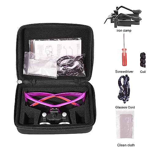 3.5x420MM Angle Adjustable Binocular Loupes Magnifier Glasses Loupes with Cloth Case (Purple) - color: Purple
