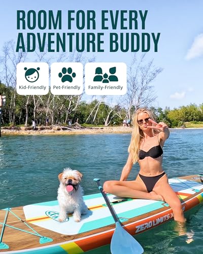 11'6"x35" Inflatable Paddle Board for Adults, Extra Wide Stable SUP | Stand Up Paddleboard, Non-slip EVA Deck, Complete Accessories, Unique Center Fin, for All Skill Levels Paddling On Any Water - color: Brown Wood Seat