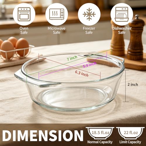 Small Casserole Dishes 2 Pack Soup Bowls, Glass Round Baking Dish Individual Portion Baking Pan for Oven Air Fryer Egg Microwave Rice, Clear Prep Bowls with Handle Microwavable Bowls - size: Small-Round