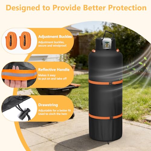 100lb Propane Tank Cover, Heavy-Duty Waterproof Outdoor Gas Cylinder Cover,All-Weather Dustproof,Fits Standard 100lb Tank Cylinder-15.7" Dia x 48.8" H,Black - color: Black, size: 100lb
