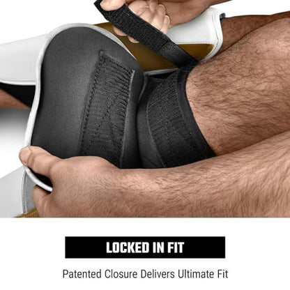 Hayabusa T3 Full-Back Shin Guards - color: White/Gold, size: Small